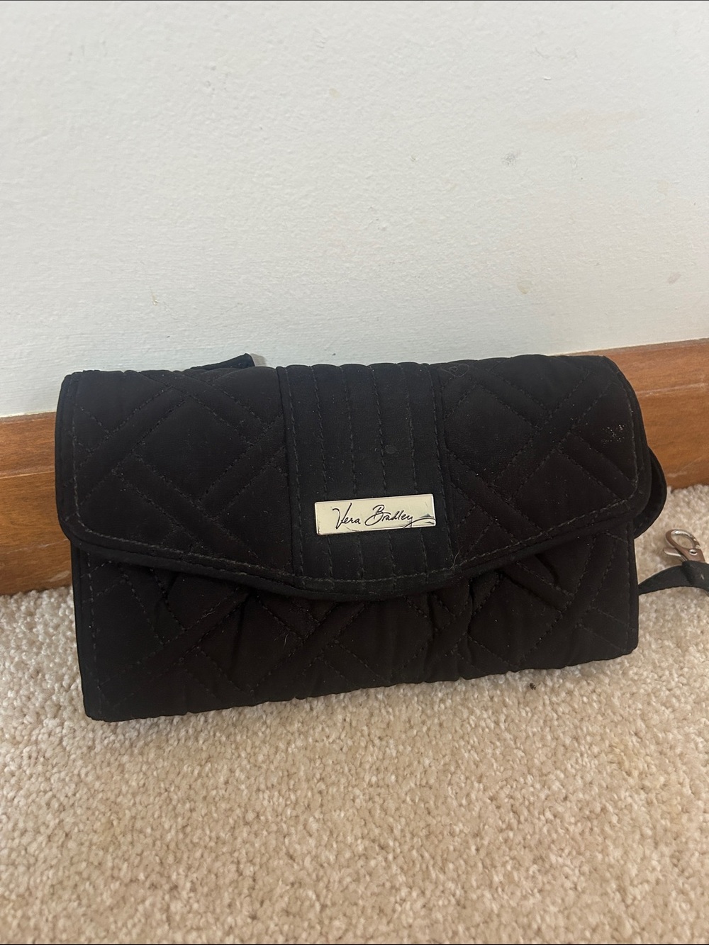 Vera Bradley Black Quilted Fold-Over Clutch Wristlet
